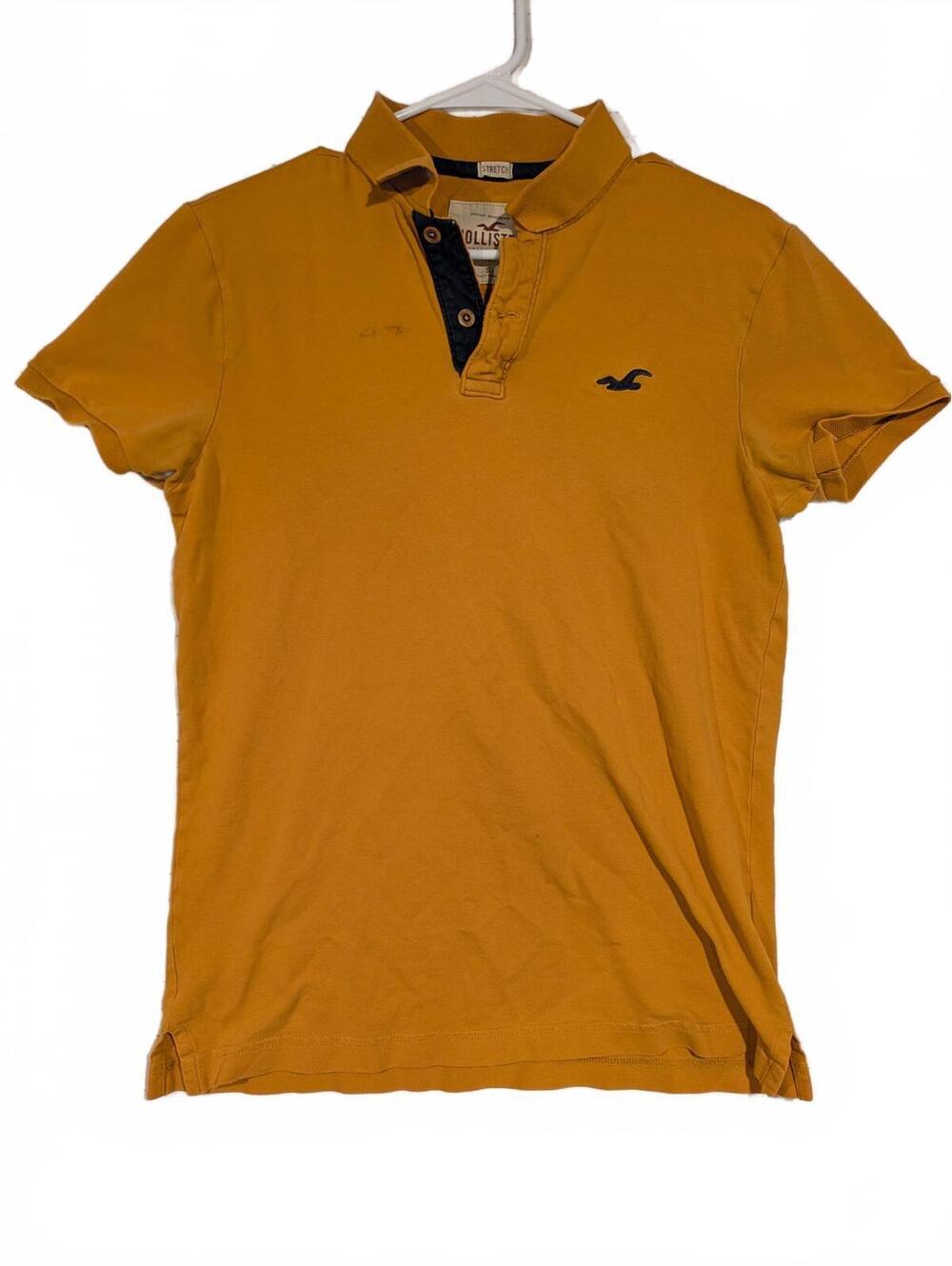 Hollister Stretch Polo Shirt Mustard Orange Embroidered Bird Logo Mens Small